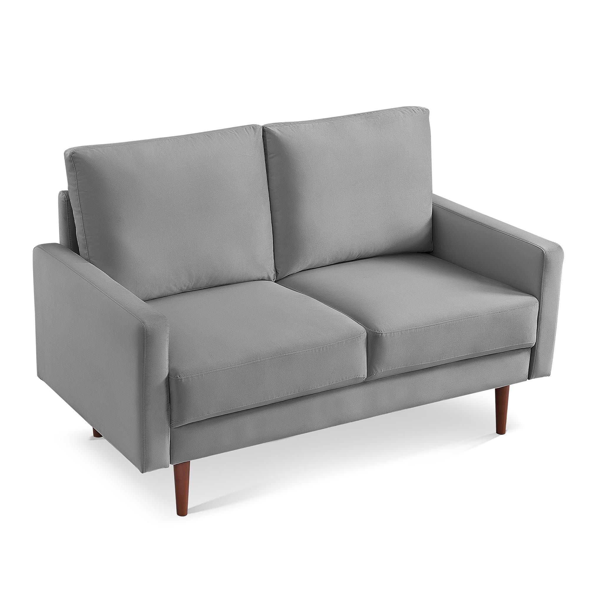 Lovelock 57" Mid-Century Modern Sofa Couch, Velvety Smooth Upholstered Loveseat with Wooden Legs, Suitable for Apartment, Dorm, Bedroom, Grey