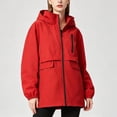 thumbnail image 4 of IUYRTFE Women's Hooded Windbreaker Jacket Long Sleeve Mid Length Zip Up Outdoor Coat with Pockets, 4 of 9