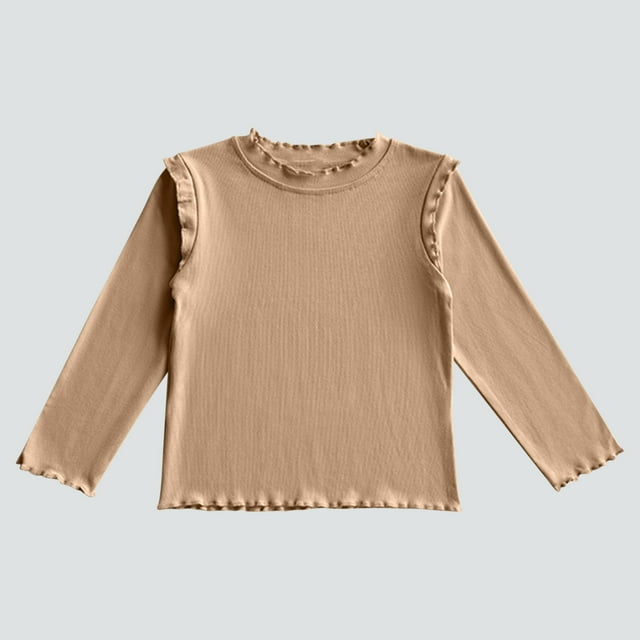 RXIRUCGD 2-8 Ans Chemise Décontractée Unie à Volants Manches Longues Col Rond (Café, Taille : 6-7 Ans)