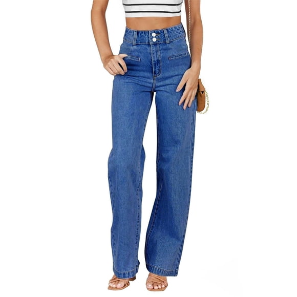 Vaqueros Sidefeel para mujer, cintura alta, pierna recta, color azul, talla 12