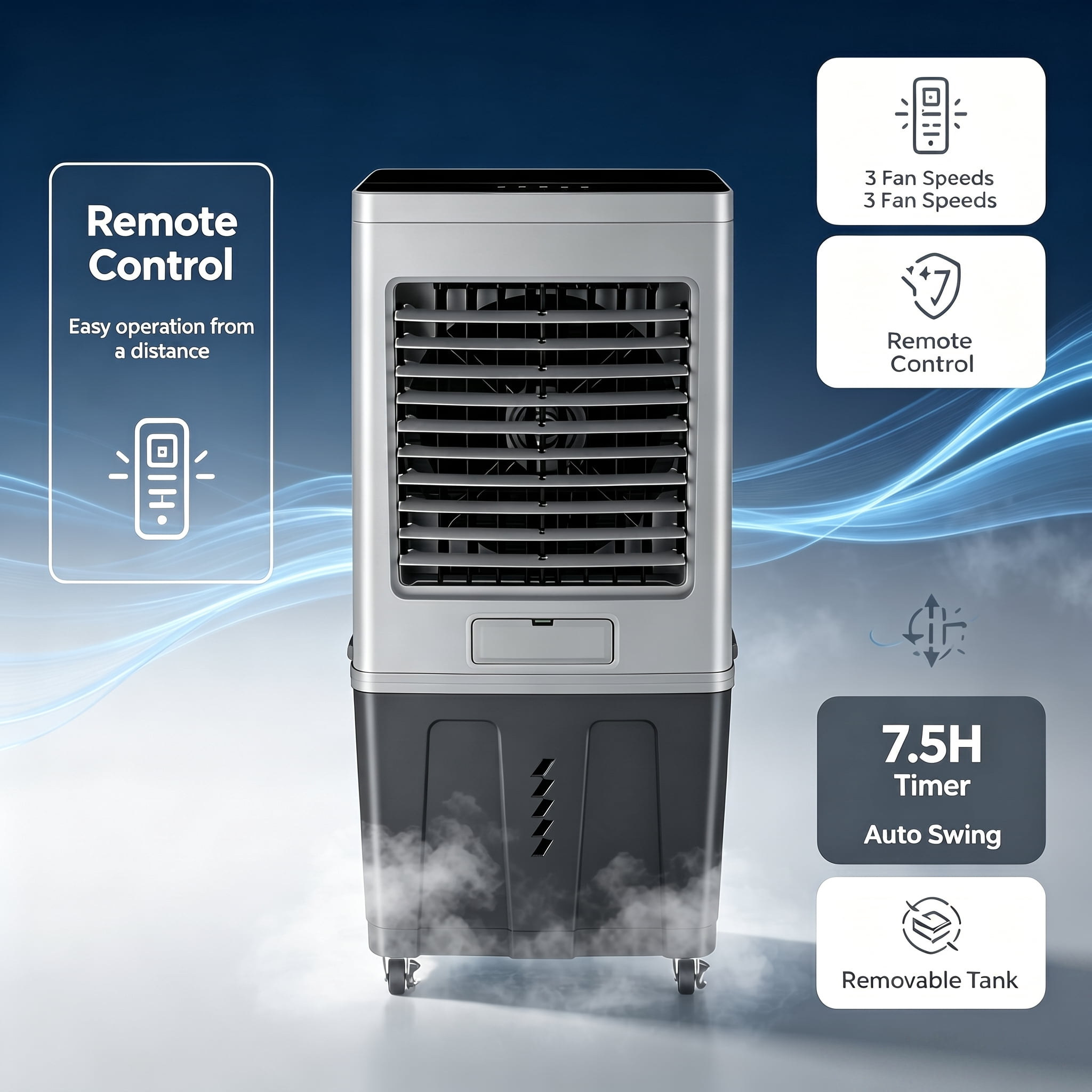Portable Air Conditioners,7000 CFM Swamp Cooler with3 Speed, 120°Swing, 7.5H Timer, 13.74-Gallon Water Tank Evaporative Air Cooler Long Cooling for Garage, Yard, Indoor