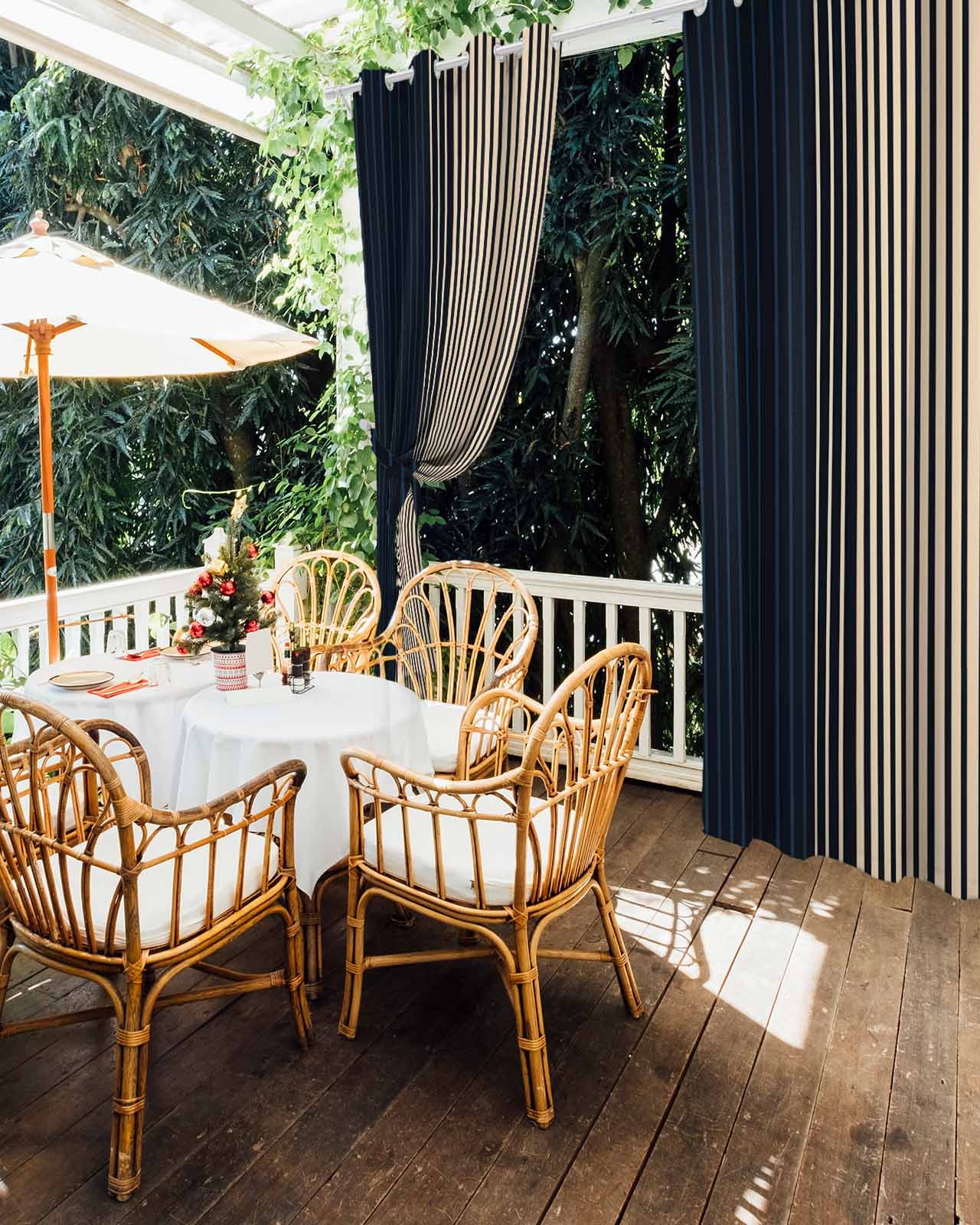 Navy Blue Black Stripe Outdoor Curtains for Patio, Contemporary Clean-lined Abstract Privacy Drapes Grommet Waterproof Outside Curtains for Porch/Cabana/Balcony 54"x 108", 1 Panel