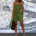 thumbnail image 3 of Bloomae Women's Summer Linen 2 Piece Outfits Loose Sleeveless Adjustable Spaghetti Strap Tank Tops and Shorts Set with Pockets Matching Loungewear Army Green M, 3 of 8