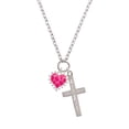 thumbnail image 2 of Delight Jewelry Silvertone Hot Pink Giraffe Print Heart I Have Plans for You Engraved Cross Zoey Necklace, 28", 2 of 4