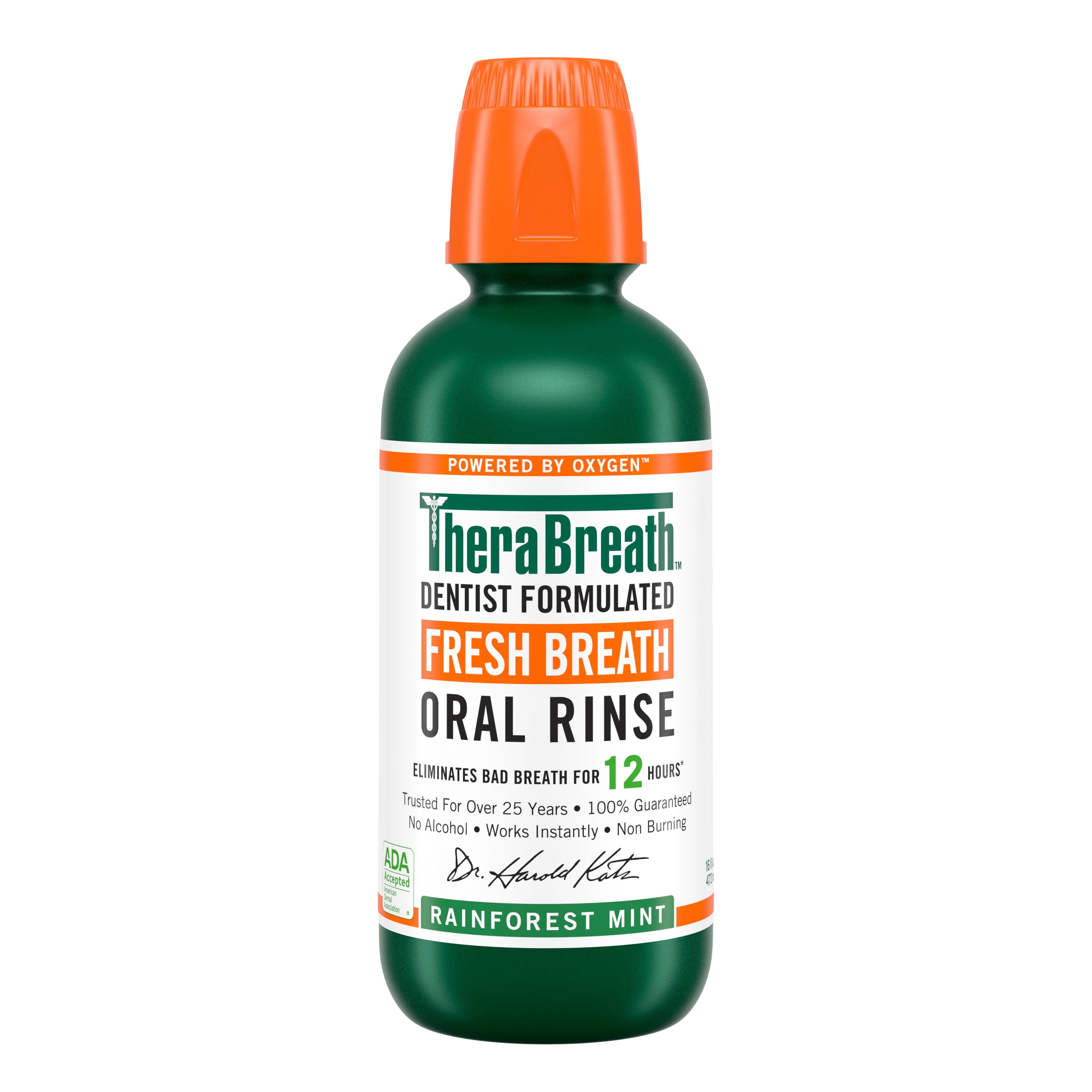 TheraBreath Fresh Breath Mouthwash, Rainforest Mint, Alcohol-Free, 16 Fl Oz