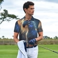 thumbnail image 3 of Honeii Starry Light White Horse print Polo Shirt, a classic short-sleeved, button-down golf shirt designed for menMedium, 3 of 6