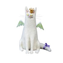 Wool Felt Familiars - Quirky Handmade Companions, Handmade Whimsical Felted Animal Companions, Big-Eyed Cat & Opossum Figurines, Ugly cat Ornament with Strange Expression for Cat Lovers Gift (C)