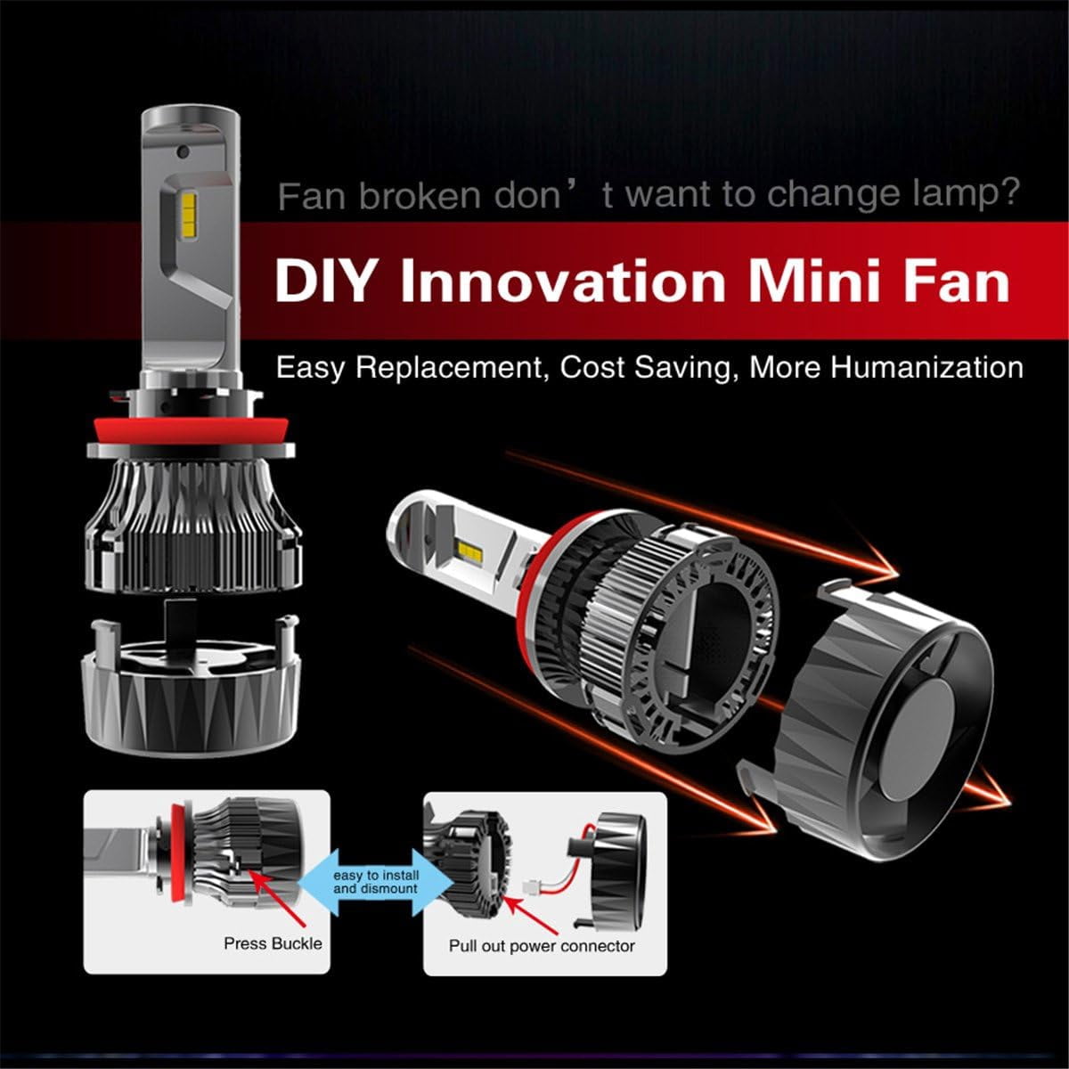 Alla Lighting H9B H11B LED Fog Lights Bulbs or DRL, 6000K Xenon White Lamps for Cars, Trucks, SUVs