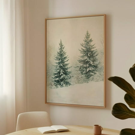 Snowy Evergreen Forest - Serene Winter Wonderland Scene Rustic Nature Wall Art For Seasonal Home Decor Wall Art Modern Wall Decor 16x24 UNFRAMED