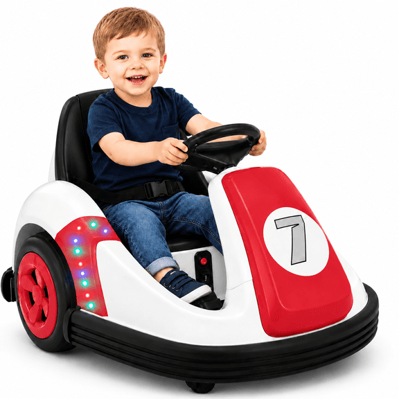 Neche 12V Electric Bumper Car for Toddlers, 2.2 mph Ride On Toy with Remote Control, 360° Spin, Bluetooth Music, LED Lights, DIY Stickers, Red