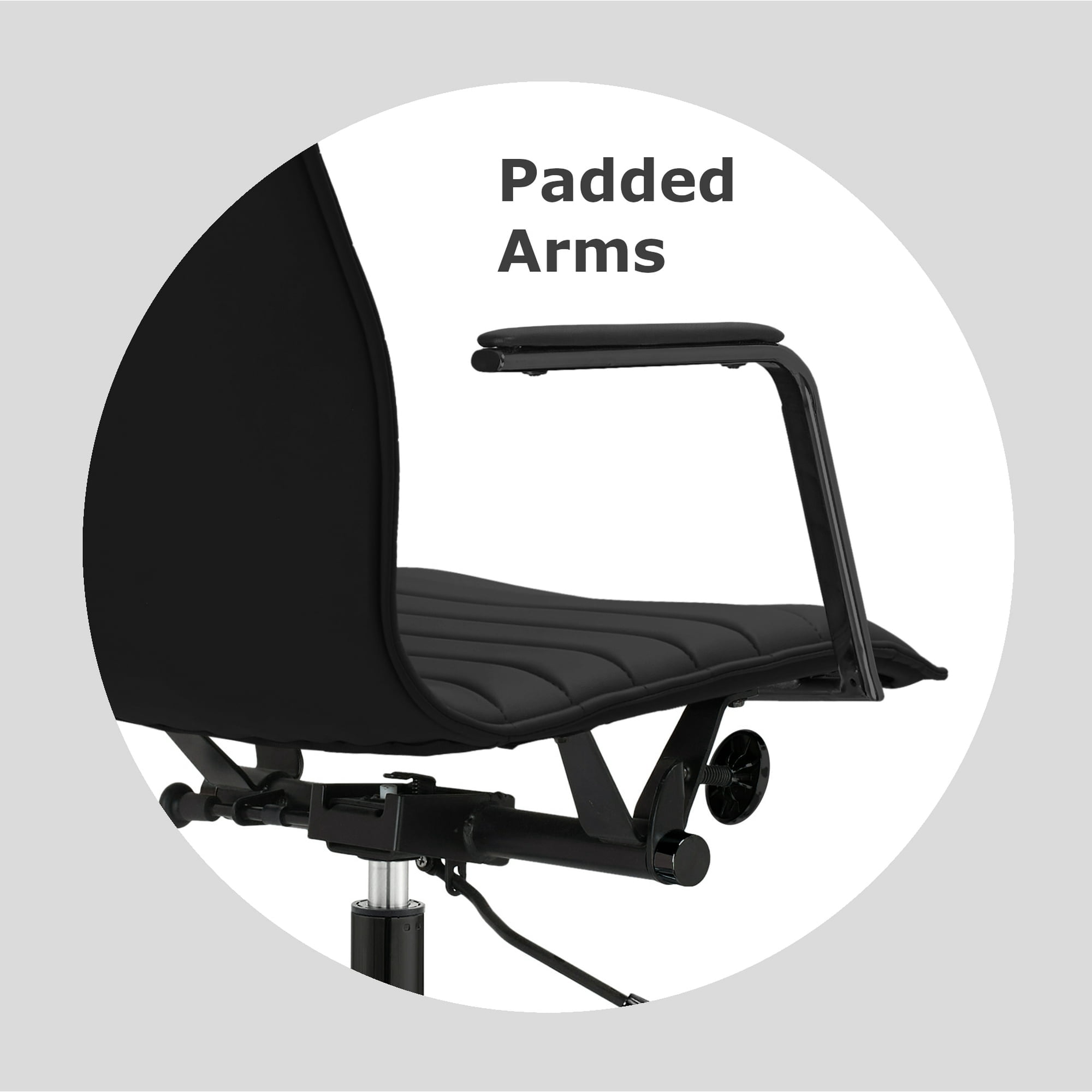 2xhome Designer Boss PU Leather with Arms wheels Swivel Tilt Adjustable Executive Mid Century Office Chair High Back Ribbed Modern Work Task Computer Black Desk Chair on Black Base, Set of 1, 1 piece