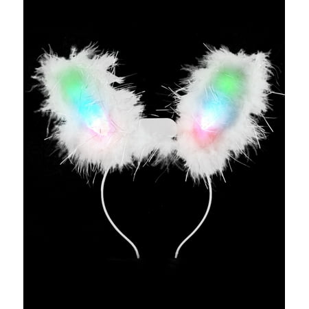 LED Light Up Easter Bunny Ears Headband for Kids & Adults Costume Accessory - White