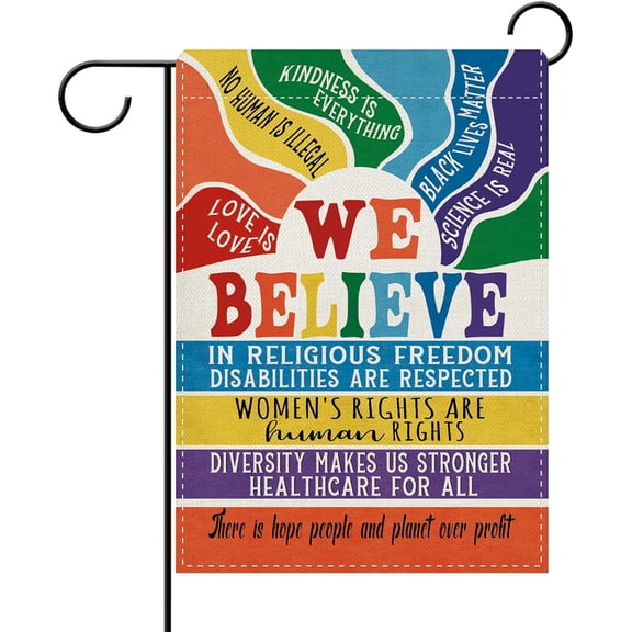 Equality Decorative Garden Flag, Rainbow Peace and Kindness Diversity Yard Decoration, Double Sided Outdoor Small Flag 12 x 18