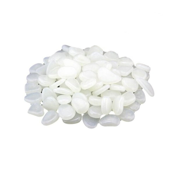 100pcs adoquines luminosos guijarros piedras brillan en la oscuridad grava para acuario pecera jardín jardín decoración (blanco)