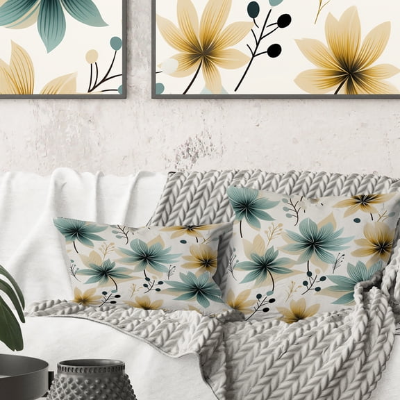 Designart "Teal Infusion in Beige Elegance" Floral Printed Throw Pillow