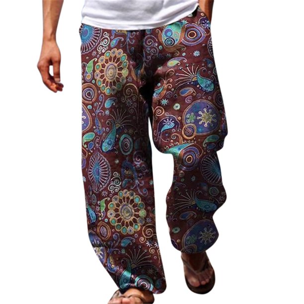 Pantalones casuales de playa Cagnkofi para hombre, pantalones holgados rectos con cordón y estampados, pantalones de verano