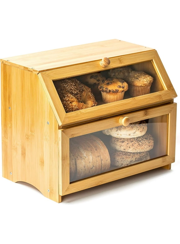 Double Layer Bread Box for Kitchen Countertop with with Large Airtight Bread Storage