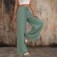 thumbnail image 2 of Women's Cotton Linen Loose Straight Pants, Mid Waisted Elastic Waist Pants with Pockets, Solid Color Casual Trousers for Summer Beach, Business Casual Lounge | TruHer,Mint Green L, 2 of 9