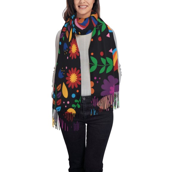 Cauagu Colorful Floral2 Print Women Wrap Shawl tassels Scarves Retro Scarf 77.6"X28.3"