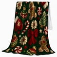 thumbnail image 2 of Gingerbread Men with Candy Canes Trees Mittens and Red Bows, Playful Holiday Cookie Style for Christmas Lovers, Cozy Flannel Blanket for Playroom and Family Room, Christmas Gift, Home Decor, 2 of 9