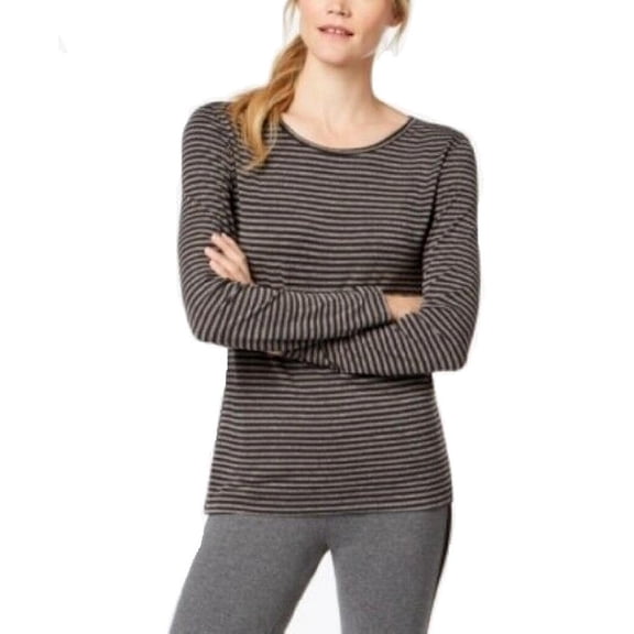 Ideology Women's Cutout-Back Long-Sleeve T-Shirt, Grey Stripe, XL