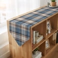 thumbnail image 4 of Blue Beige Buffalo Plaid Table Runner Linen Burlap Table Runner 72 Inches Long White Farmhouse Modern Striped Dresser Scarves for Kitchen Island Coffee Dining Room Party Wedding Holiday Decor 18"x72", 4 of 8