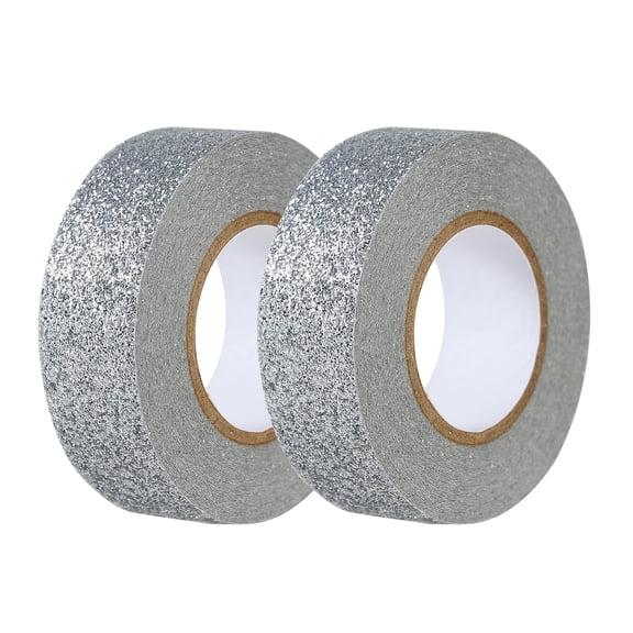 CCOCC Sliver Glitter Washi Tape 2 Rolls, Sparkle Decorative Tape for Diy Crafts Scrapbooking Journaling, Sticky Colored Masking Tape for Art, Wall Decor Gift Wrapping (0.6In X 11Yard)