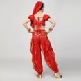 thumbnail image 7 of Kids Girls Belly Dance Halter Top Pants Costume Set Sequin Indian Dance Outfit with Head Veil Waist Chain and Bracelets, 7 of 7