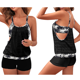 thumbnail image 2 of Traje de Baño Tankini de Dos Piezas para Mujer, con Control de Abdomen y Pantalones Cortos Tipo Blusón Negro XXXL, 2 of 10