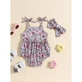 thumbnail image 5 of Gupgi Baby Girl 2Pcs Summer Outfits Sleeveless Tie Strap Fruit/Floral Print Romper with Headband Set, 5 of 9