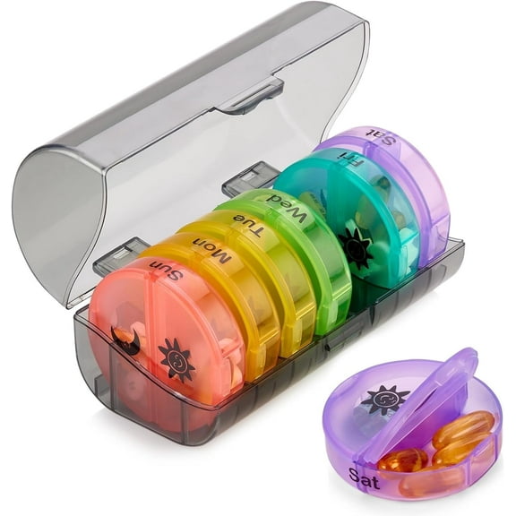 MEDca 7-Day AM/PM Pill Organizer, Portable Case, Rainbow Colors