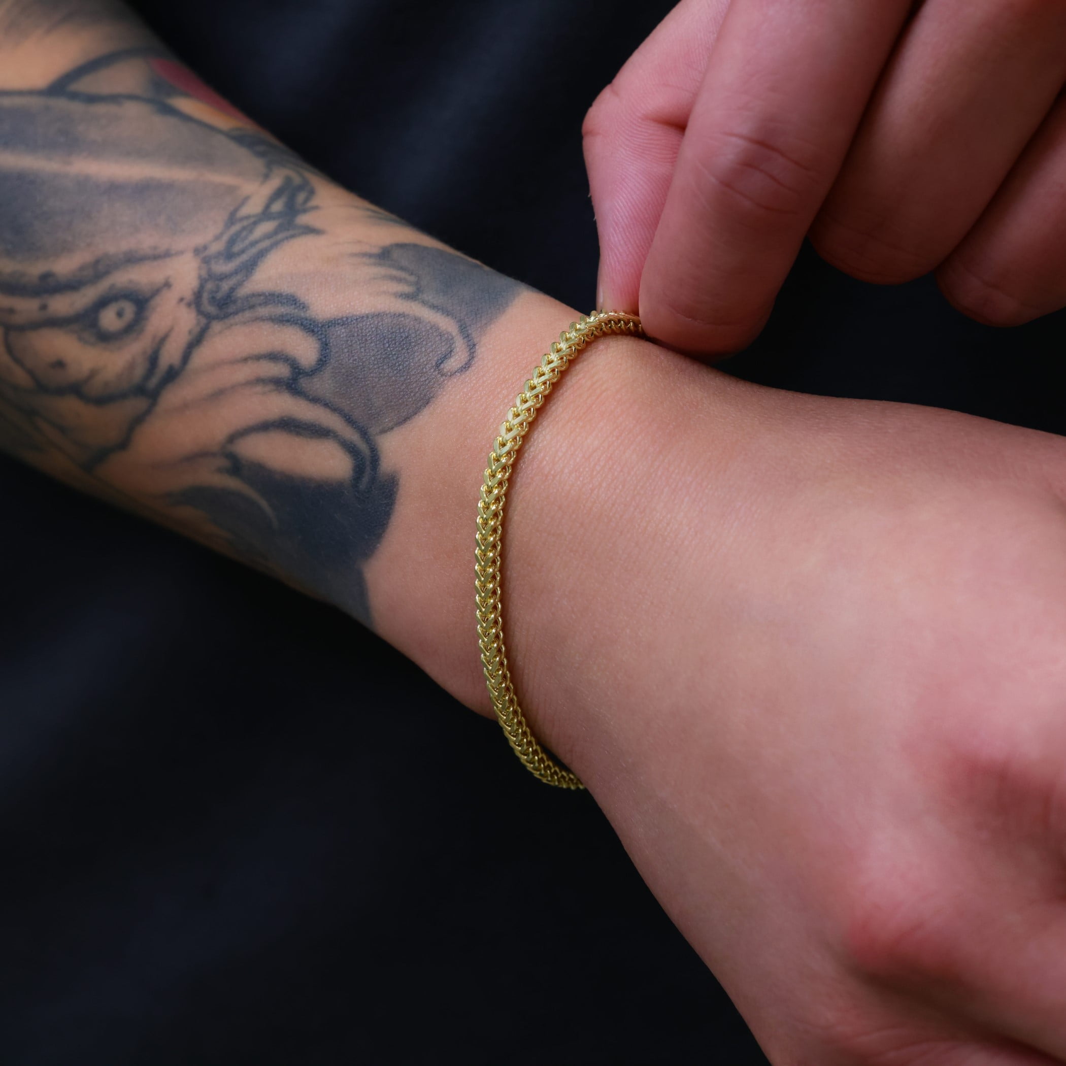 Nuragold 14k Real Yellow Gold Franco Square 3mm Box Chain Wheat Chain Bracelet (7"-9") Italian Jewelry for Men & Women