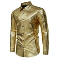 thumbnail image 6 of Men's Sequin Dress Shirt with Lapel Long Sleeve Button Down Bright Face T Shirt Gold 3XL, 6 of 6