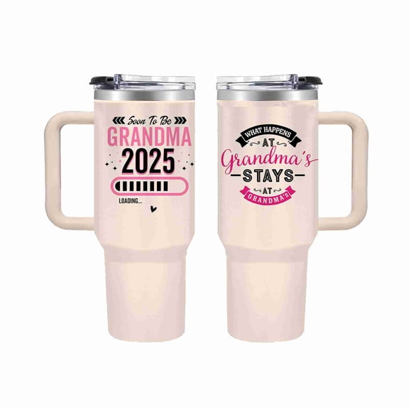 40 oz Soon to Be Grandma 2025 Tumbler with Handle and Straw, Insulated Stainless Steel Travel Cup for New Grandma Gifts