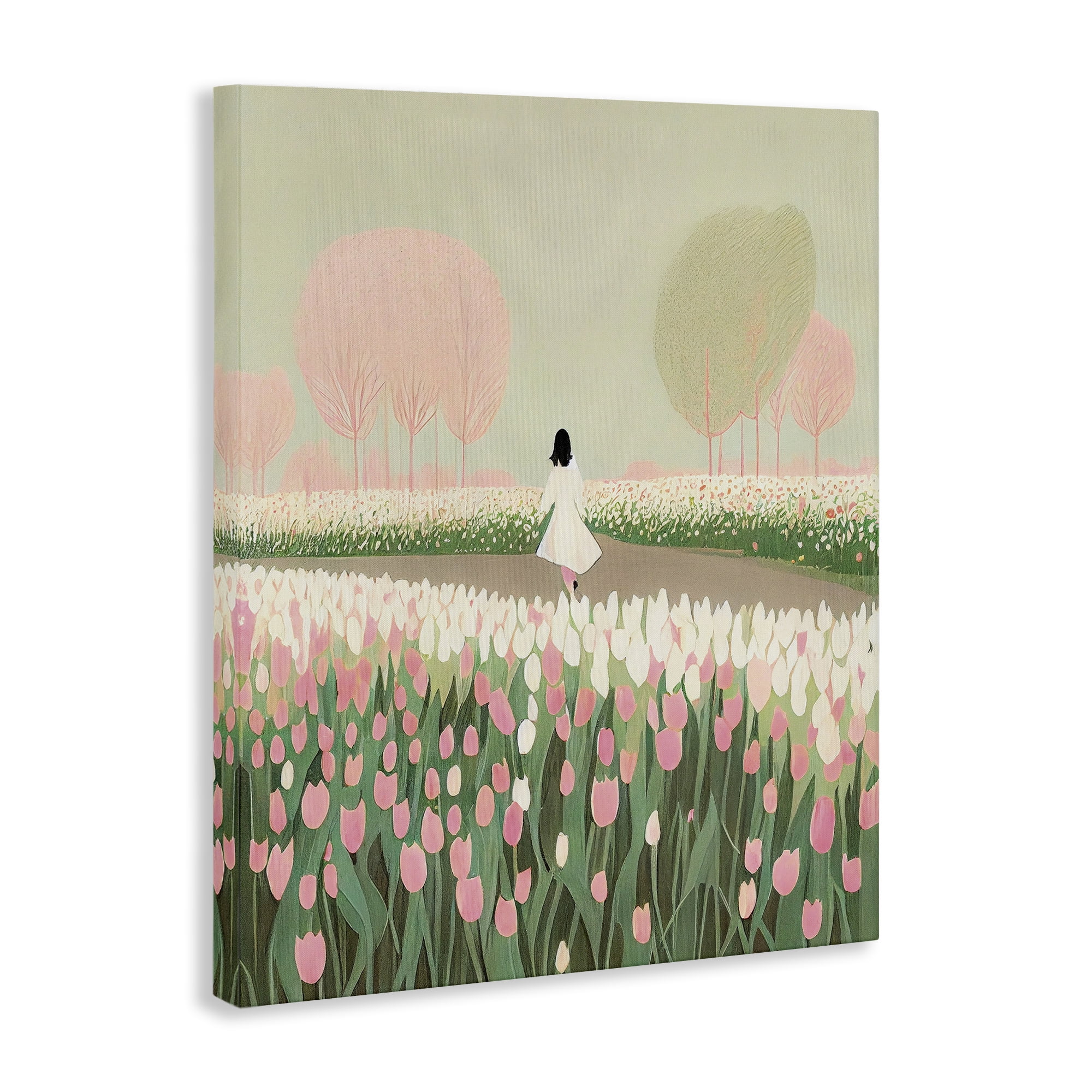 Stupell Industries Walking in Tulip Meadow Landscape Painting Gallery Wrapped Canvas Art Print Wall Art, 16 x 20