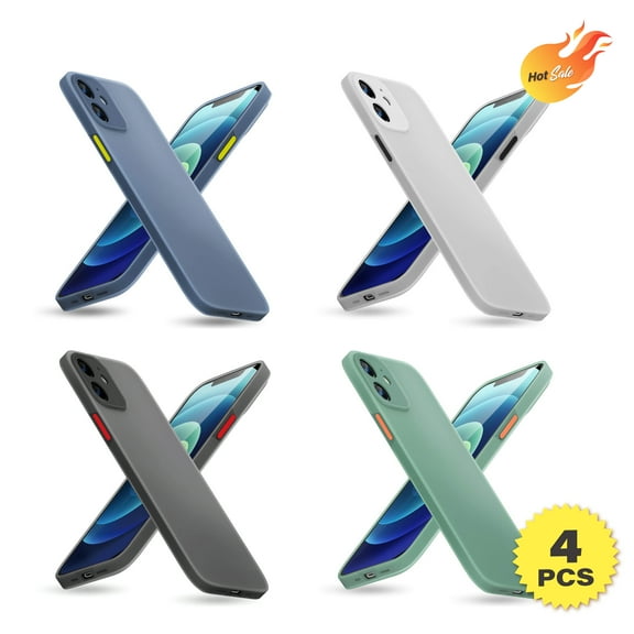 iPhone 12 case with Camera Lens Protector Liquid Silicone Gel Rubber Case（Not for 12 pro）, Clear Ultra Thin Cases for iPhone 12 Only Cover 6.1” Slim Case，Wholesale sale in 4 packs