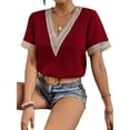 thumbnail image 4 of Txlixc Tops sueltos para mujer, manga corta, cuello en V, informal, fiesta, club, primavera, verano, patchwork Txlixc  Casual, 4 of 6