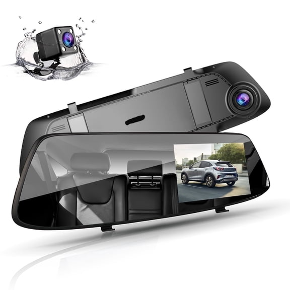 TOGUARD 4.3" Mirror Dash Cam 720P Dual Front and Rear with Touchscreen, 170° Wide Angle, Night Vision, G-Sensor, Loop Recording, 32.8ft Cable for SUV/Truck