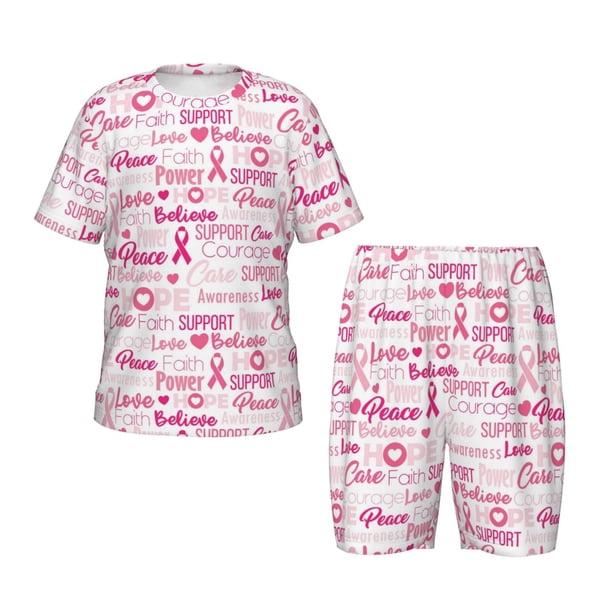 Balery Breast Cancer Ribbons Awareness Conjunto de Pijama Infantil de Manga Corta con Estampado – Ropa de Dormir de Algodón Suave-XX-Large