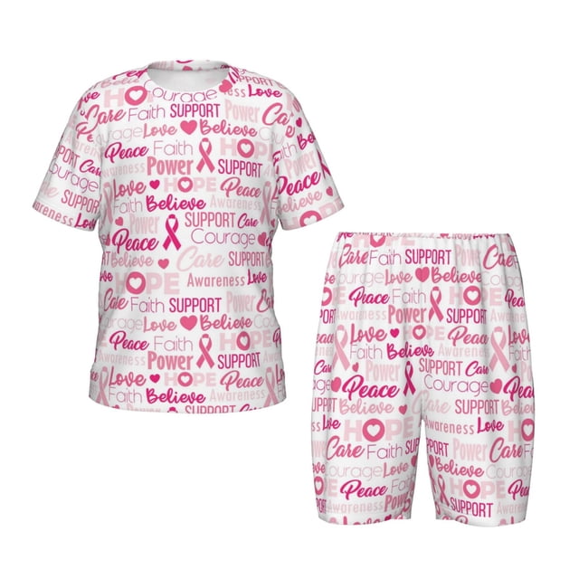 Fotbe Breast Cancer Ribbons Awareness Pijama Estampada de 2 Piezas para Niños – Ropa de Dormir de Manga Corta Cómoda para Niños y Niñas, Camiseta y Shorts de Algodón-Medium