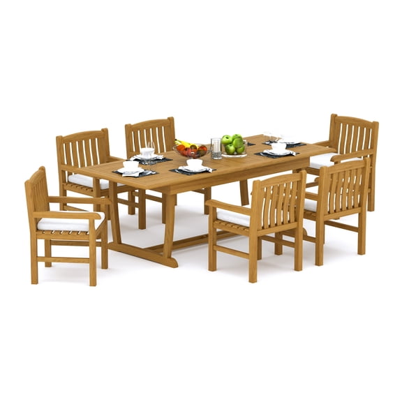 Grade-A Teak Dining Set: 6 Seater 7 Pc: And 6 Devon Chairs (2 Arm & 4 Armless Chairs) Outdoor Patio WholesaleTeak #51DV2102