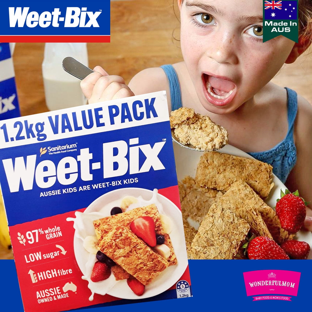 Weet-Bix™ by Sanitarium Australia (Value Pack Of 2 x 1.2kg EA) A Whole-grain Wheat Breakfast Cereal ...