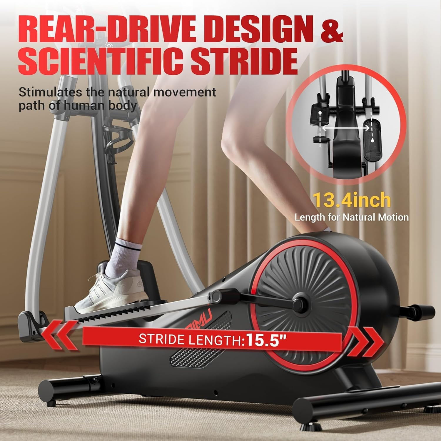 Elliptical Machine, Elliptical Exercise Machine for Home with Hyper-Quiet Magnetic Driving System, Elliptical Trainer with 15.5IN Stride, 8 Level Dynamic Resistance, 350LBS Loading Capacity