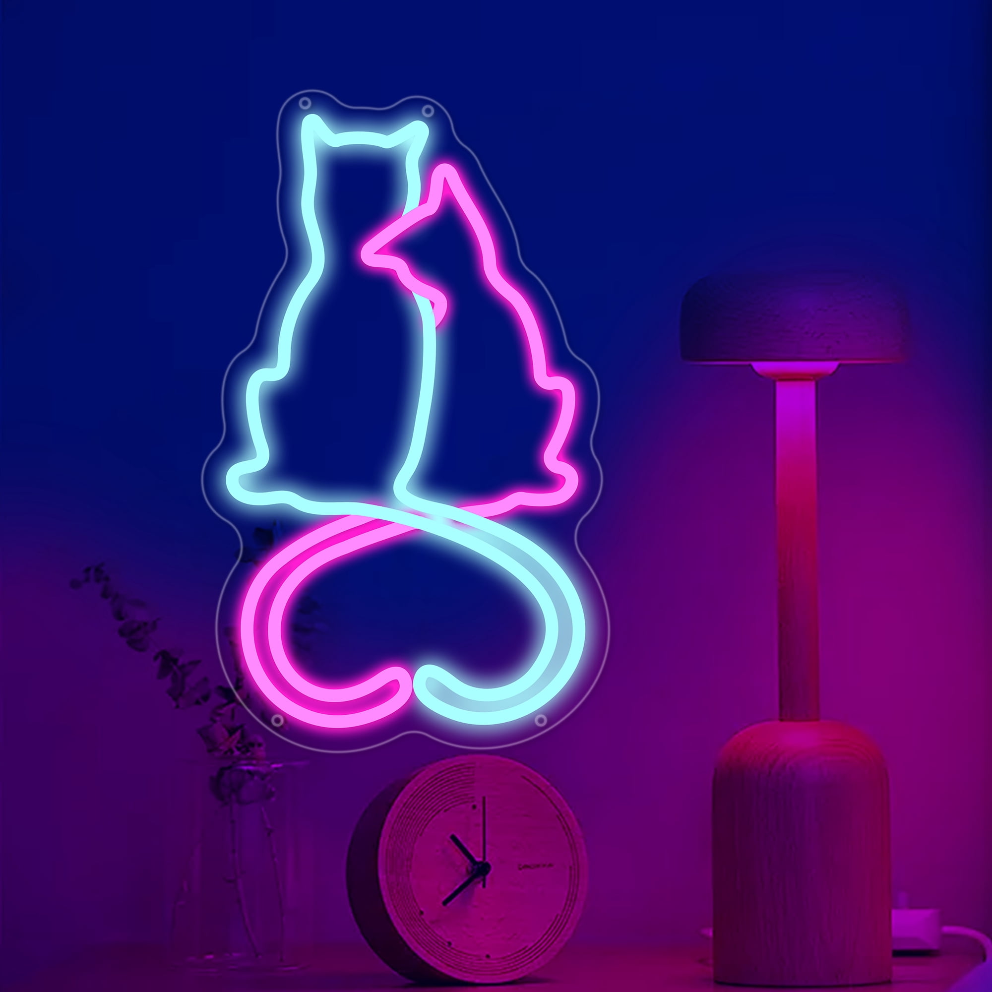 Two Cat Neon Signs for Wall Decor, Love Cat Neon Lights Signs for Room Decor, Cute Led Light Up Sign with USB Powered for Girls, Bedroom, Home Decoration