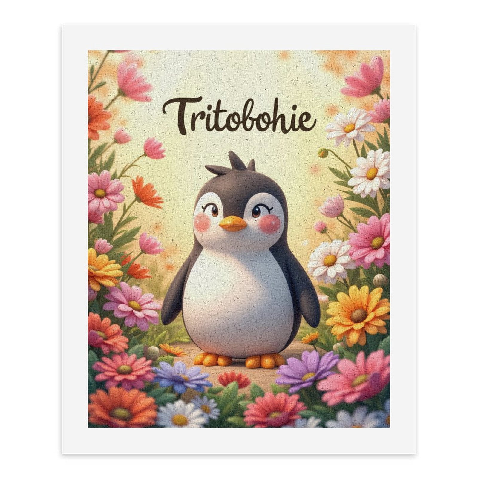 Paint By Numbers Kit for Adults Beginner - DIY Penguin In Colorful Flower Field Canvas Painting Kits for Adults, Frameless Paint By Number for Adults for Home Wall Decor 16x20 Inch
