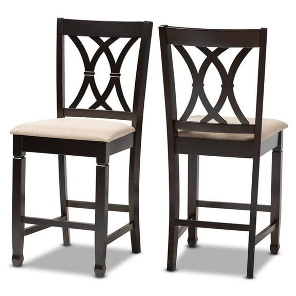 Bowery Hill 25"H Upholstered Wood Bar Stool in Sand and Brown Set of 2