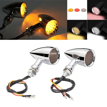 Chrome LED Turn Signal Light Bullet Amber Brake Blinker Fit for Universal 12V Motorcycle, 1 Pair