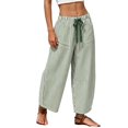 thumbnail image 6 of Women's Summer Casual Pants Striped Washed Cotton High Waist Drawstring Loose Fit Cropped Trousers with Pockets for Vacation, 6 of 8