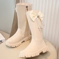 thumbnail image 6 of Zwiiyzr Girls Fall/Winter Princess Boots Bow Knot Knee High Winter Motorcycle Riding Boots Toddler/Little Kid/Big Kid Beige, 6 of 8