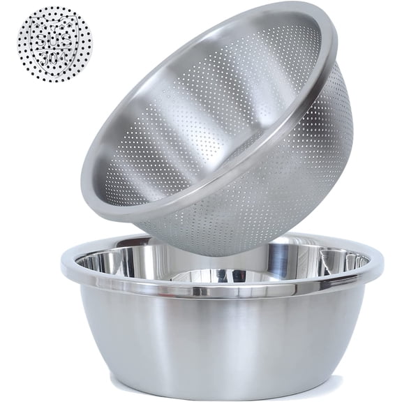 Stainless Steel Microporous Colander,2QT Large Capacity with Mixing Bowl For washing vegetables, fruit and rice and for draining cooked pasta(2PC)